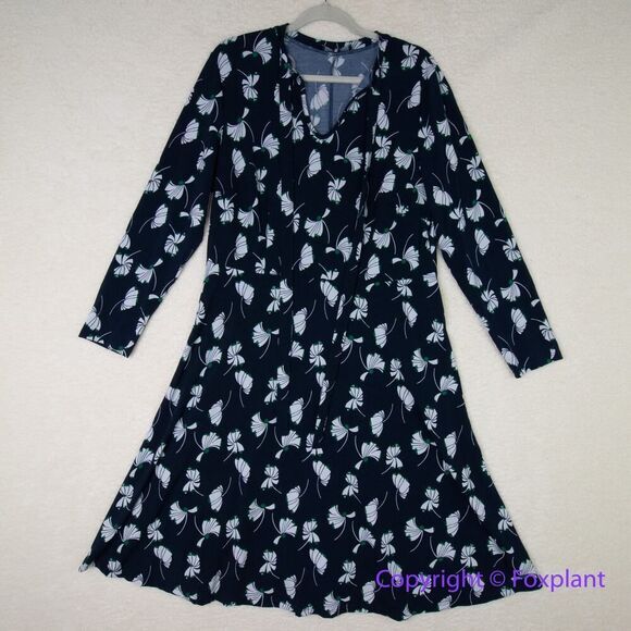 ELOQUII Navy Blue Petal Pusher Floral Tie Neck Long Sleeve Midi Dress, size 16 - Picture 2 of 14